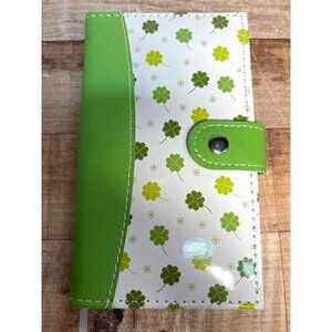 Lucky Clover Green White Lined Notebook Journal Snap Closure Ribbon Bookmark